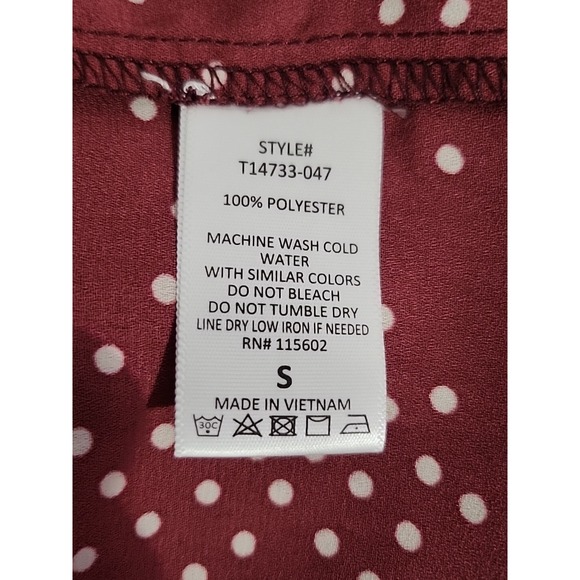 Lush Cranberry Red Polka Dot V-neck Lightweight Long Sleeve Blouse Size S - Picture 9 of 10
